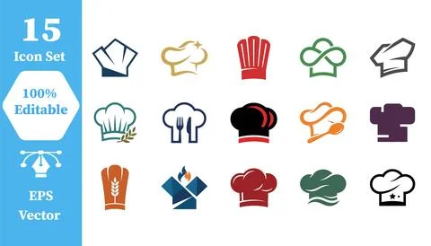 Set of various chef hat icons with culinary restaurant professional headwear Illustrazione stock