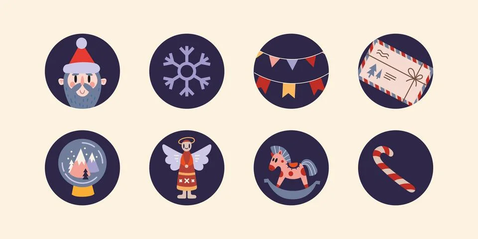 Set of various Christmas vector highlight stories covers with cute winter c.. Stock Illustration