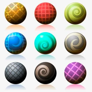 Set of various color glossy sphere isolated on white Stock Illustration