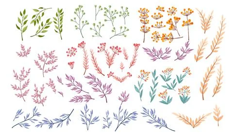 Set of various colored plants vector illustration isolated on white background Stock Illustration