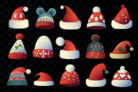 Set of various, colored winter hats vector illustration Stock Illustration