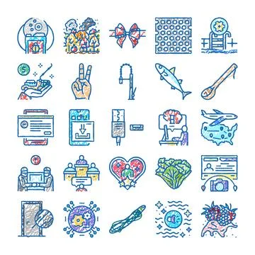 Set of various colorful hand drawn doodle icons 스톡 일러스트