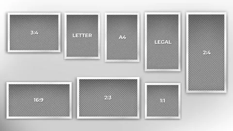 Set of Various Common Sizes Frame Template, Isolated on Bright Background, .. Stock-Illustration