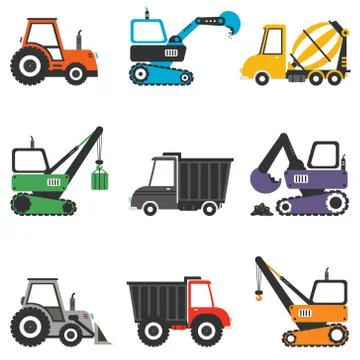 Set Of Various Construction Machines Stock Illustration