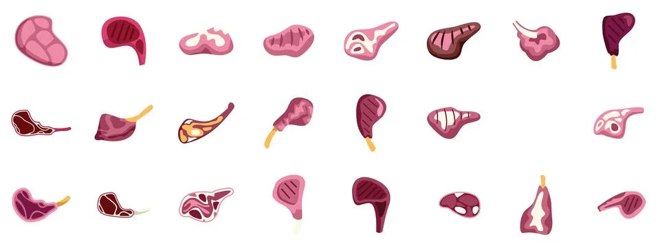 Set of various cuts of meat displaying different types and preparations Stock Illustration