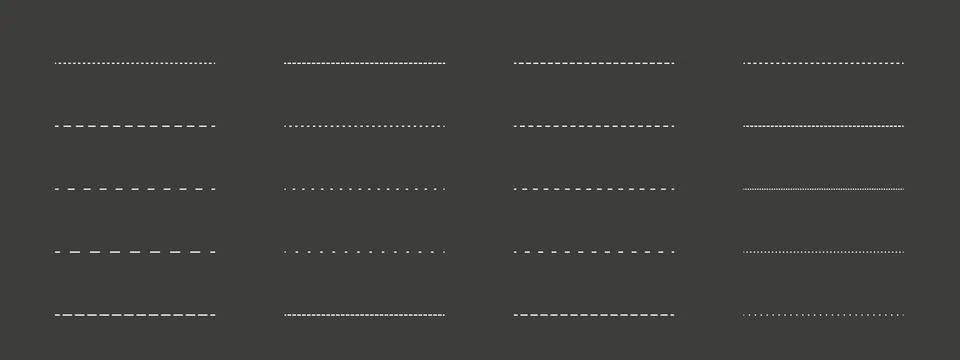 Set of various dashed and solid lines on dark background Stock Illustration