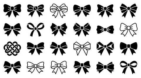 Set of various decorative ribbon bow silhouettes for graphic design projects Stock Illustration