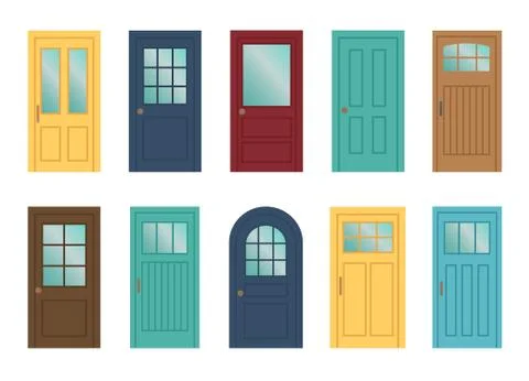 Set of the various doors isolated on white background. Stock Illustration