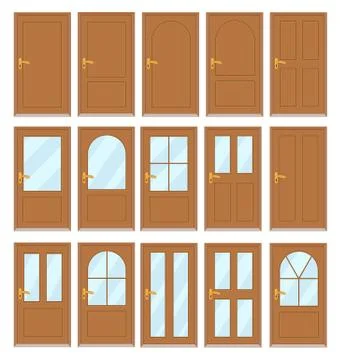 Set of the various doors on the white background, stock vector illustration Stock Illustration