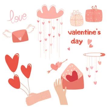 Set of various elements for Valentine's Day. Stock Illustration