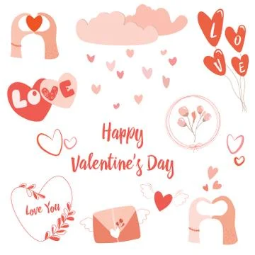 Set of various elements for Valentine's Day. Stock Illustration