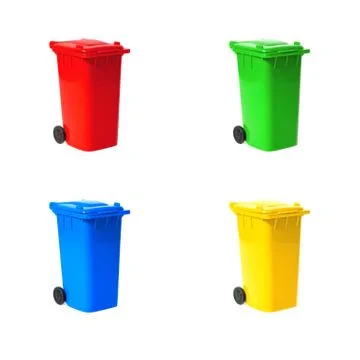 Set of various empty recycling bins Stock Photos