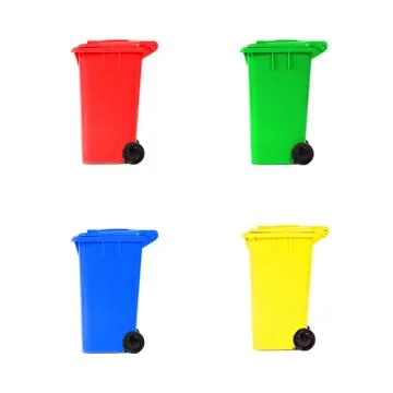 Set of various empty recycling bins Stock Photos