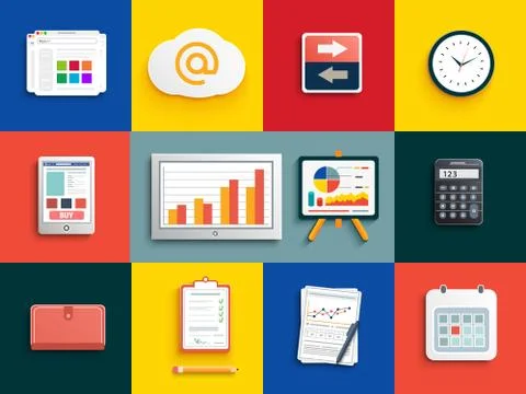 Set of various financial service items Stock Illustration