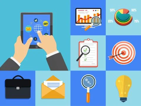 Set of various financial service items Illustrazione stock