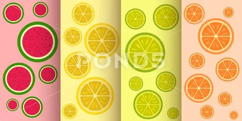 Set of various flat fruit seamless patterns Stockillustratie