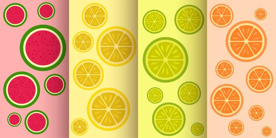 Set of various flat fruit seamless patterns Stock Illustration
