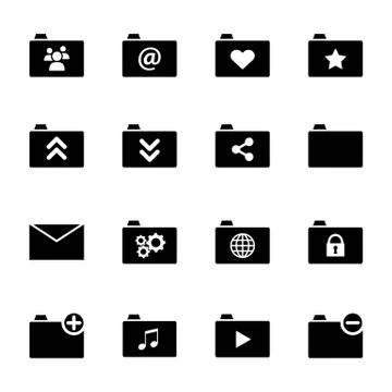 Set of various folder icons - black flat design Stock Illustration