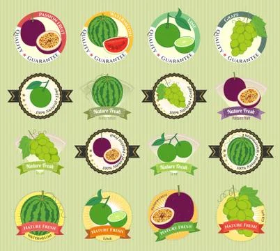 Set of various fresh fruit and vegetable premium quality tag label badge stic Stock Illustration