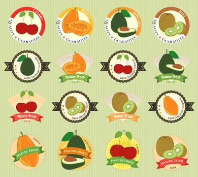 Set of various fresh fruit and vegetable premium quality tag label badge stic Stock Illustration