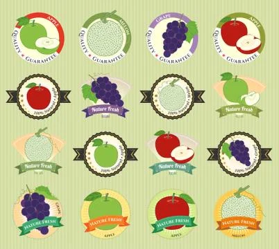 Set of various fresh fruit and vegetable premium quality tag label badge stic Stock Illustration