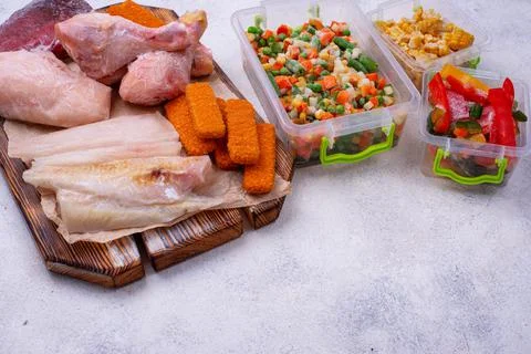 Set of various frozen products Stock Photos