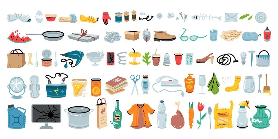 Set of various garbage for concept design. Vector illustration design. Stock Illustration