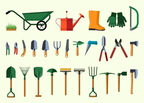 Set of various gardening items. Stock Illustration