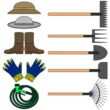 Set of various gardening tools for gardening and farming. Vector illustration.  Stock Illustration