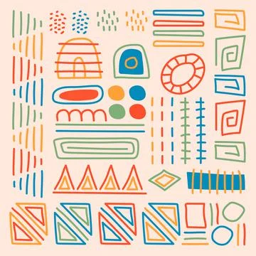 Set of various geometric shapes and lines. Stock Illustration