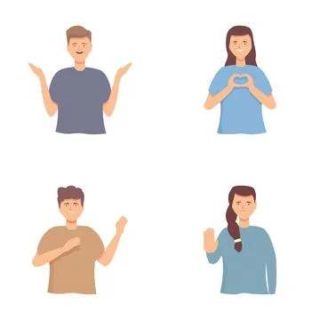 Set of various gestures by cartoon characters Stock Illustration