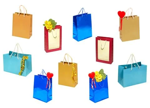 Set of various gift bag.isolated. Stock Photos