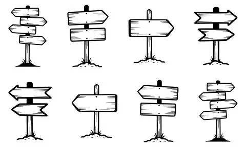 Set of Various Hand Drawn Doodle Directional Road Wood Signs Stock Illustration
