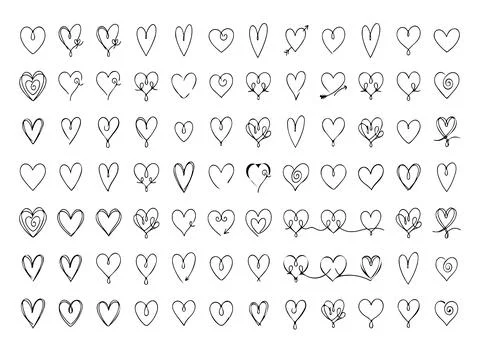 Set of various hand drawn doodle heart shapes isolated on white background Stock Illustration