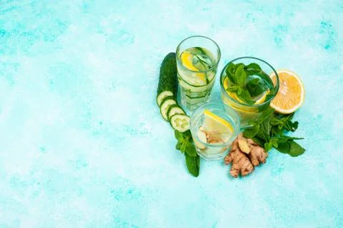 Set of various healthy detox water Stock Photos