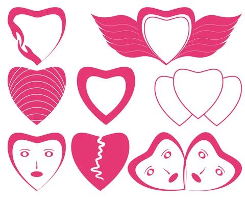 Set of various heart icon characters Stock Illustration