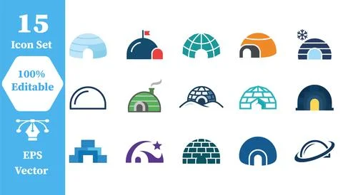 Set of various igloo and arctic shelter icons with building, architecture Stock Illustration