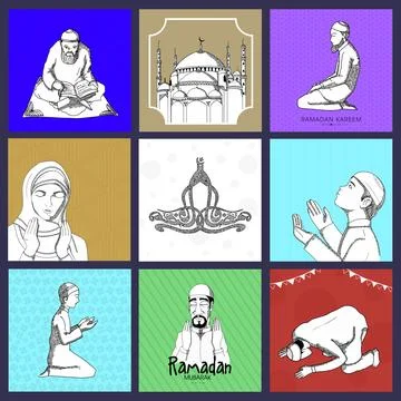 Set of various Islamic elements for holy month of Muslim community, Ramadan.. Illustrazione stock