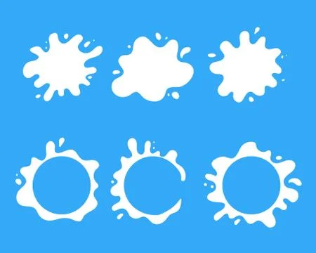 Set of various isolated white milk splash and spot with drops. Fresh natural  Stock Illustration