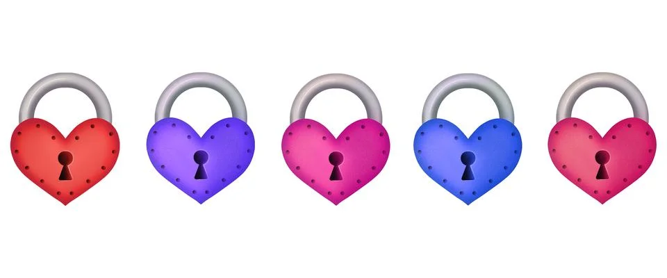 Set of various locks with hearts Stock Illustration