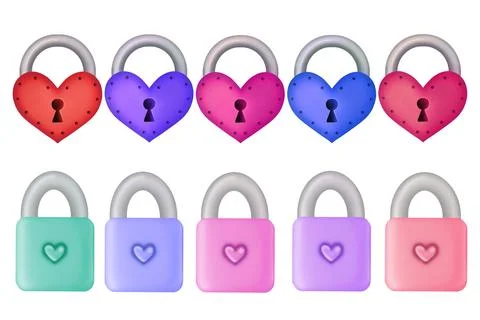 Set of various locks with hearts Stock Illustration
