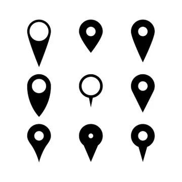 Set of various map pointers. Simple flat black vector objects Illustrazione stock
