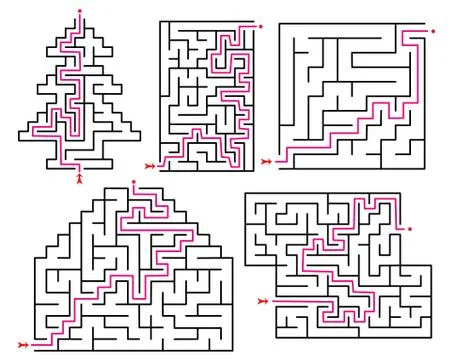 Set of various mazes. Templates for puzzles and education games. Vector Stock-Illustration