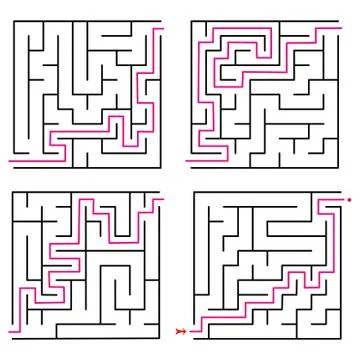 Set of various mazes. Templates for puzzles and education games. Vector Stock Illustration