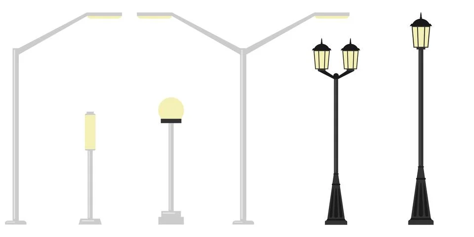 Set of various modern and retro street light lamps collection isolated Stock Illustration