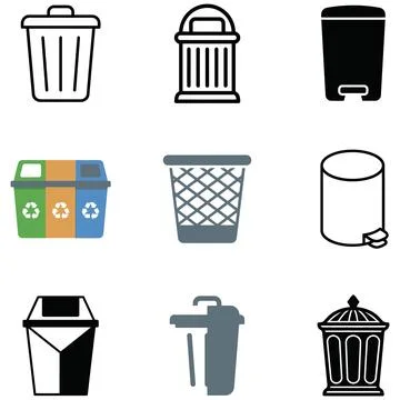 Set of Various Modern Waste Bin Icons for Recycling and Garbage Disposal Sy.. Иллюстрация