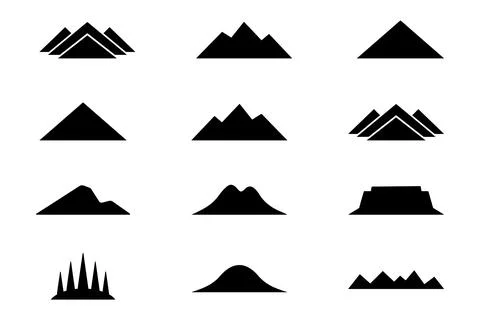 Set of various mountain silhouettes featuring different peaks, ranges, and .. 스톡 일러스트