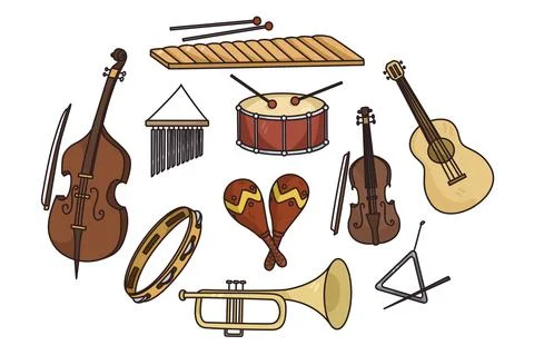 Set of various musical instruments for orchestra Stock Illustration