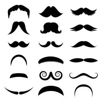 Set of Various Mustache Silhouettes Vector Illustration Stock Illustration