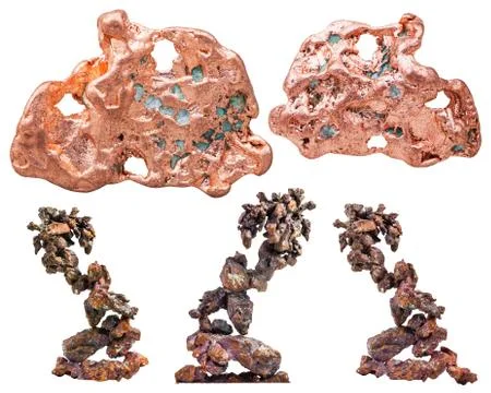 Set of various native copper natural stones Stock Photos